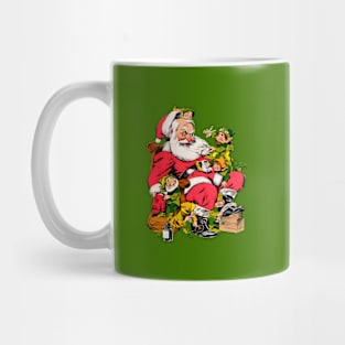 Santa's helper elves prepare him for the big night of Merry Christmas Retro Vintage Comic Mug